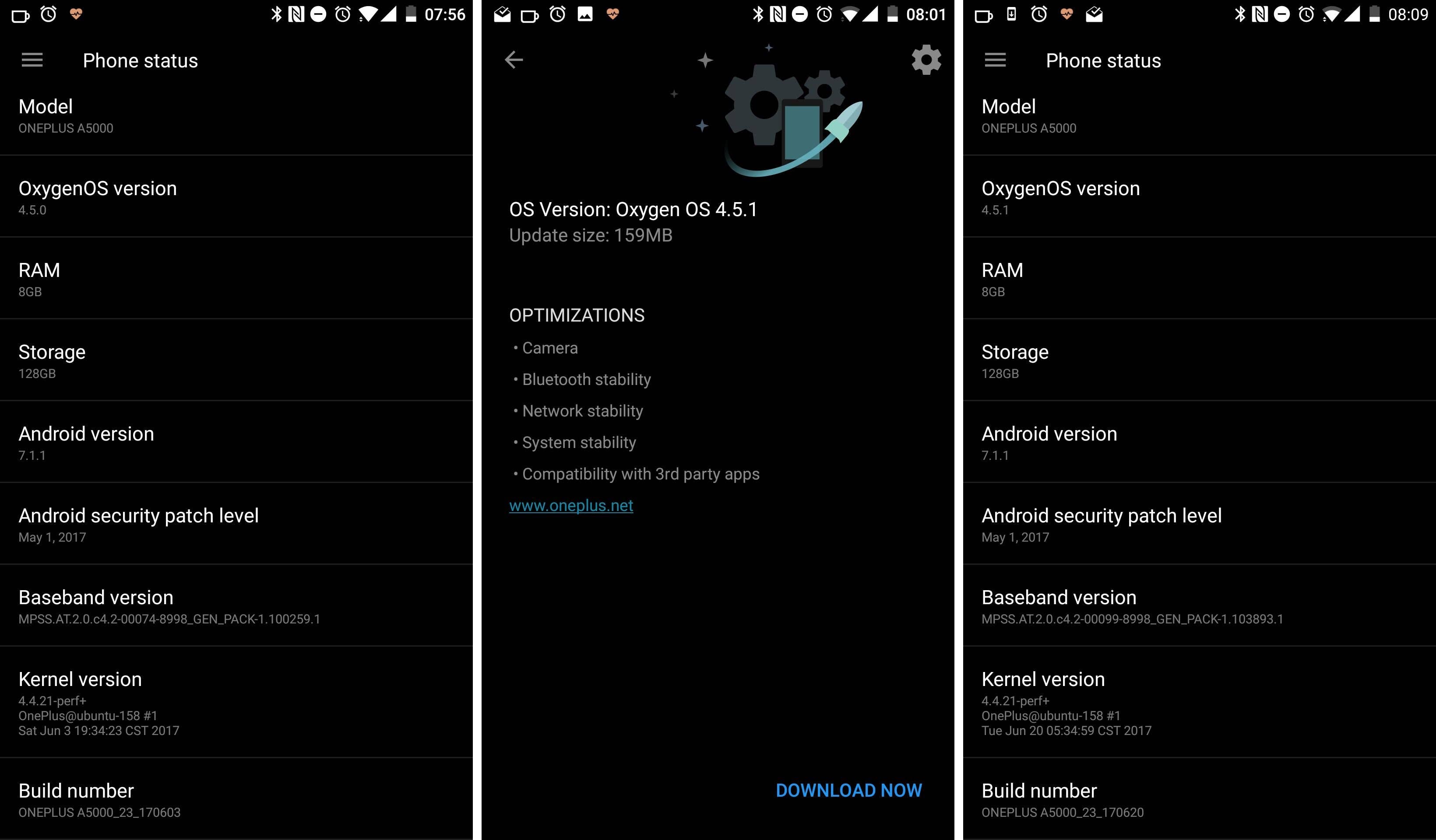 oneplus 5 oxygen os 450 vs 451
