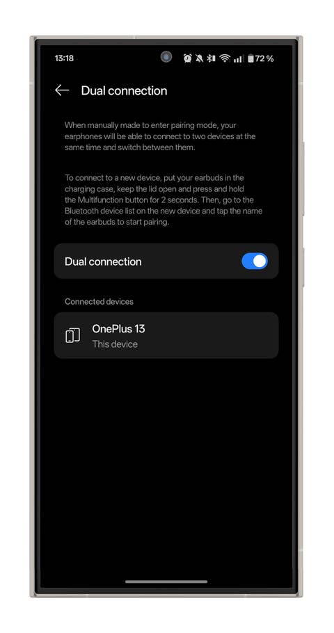 Einstellungen für die Dualverbindung in der HeyMelody-App für OnePlus Buds Pro 3.