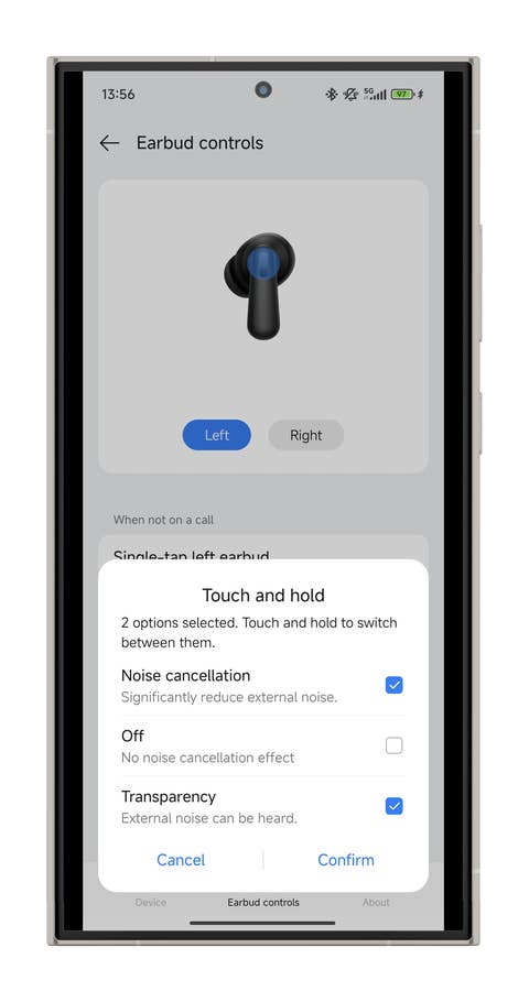 Einstellungsbildschirm für OnePlus Nord Buds 3 Pro.