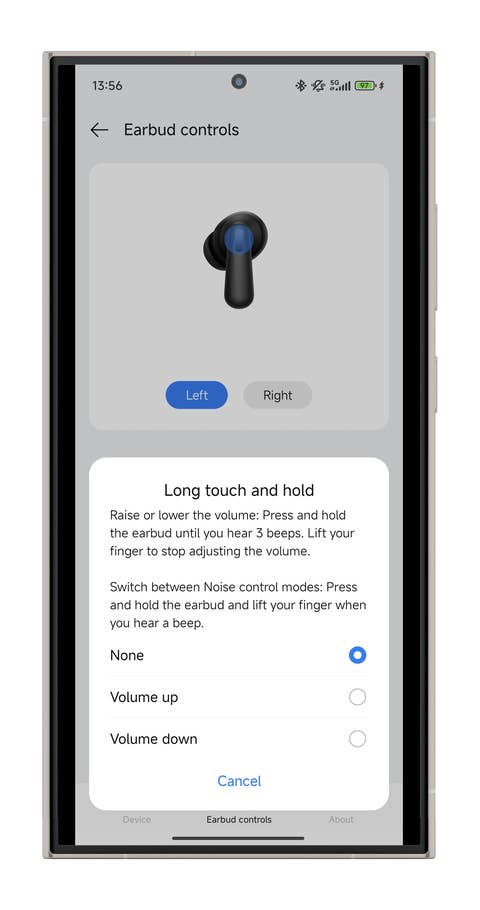 Einstellungsbildschirm für OnePlus Nord Buds 3 Pro.