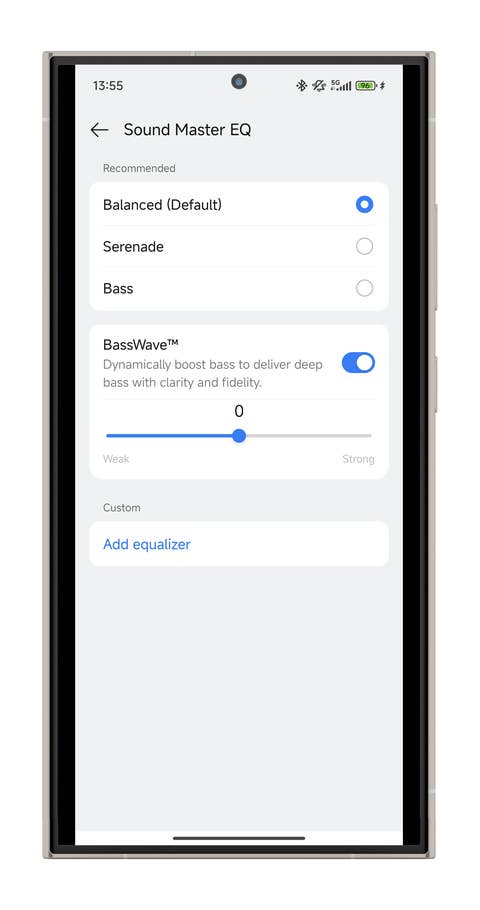 Bildschirm mit Sound Master EQ-Einstellungen für die Melody-Anwendung.