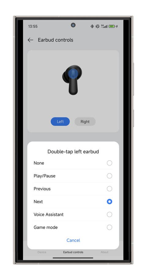 Einstellungsbildschirm für OnePlus Nord Buds 3 Pro.