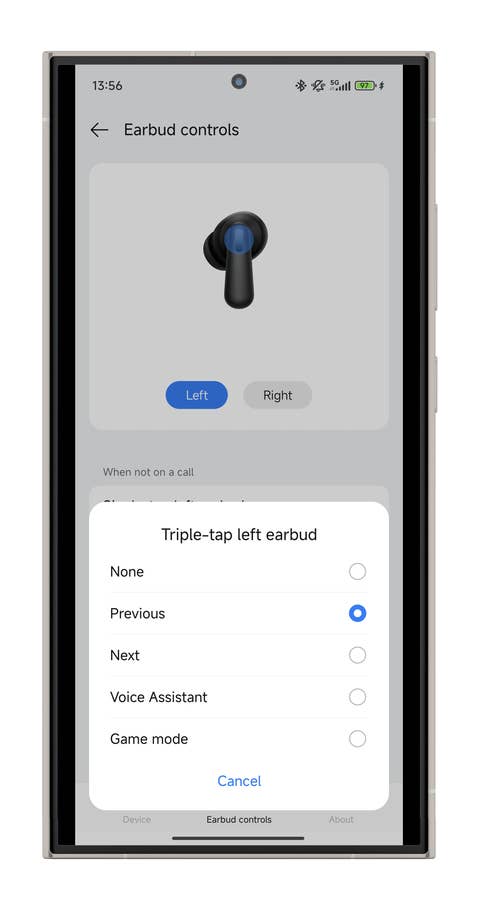 Einstellungsbildschirm für OnePlus Nord Buds 3 Pro.