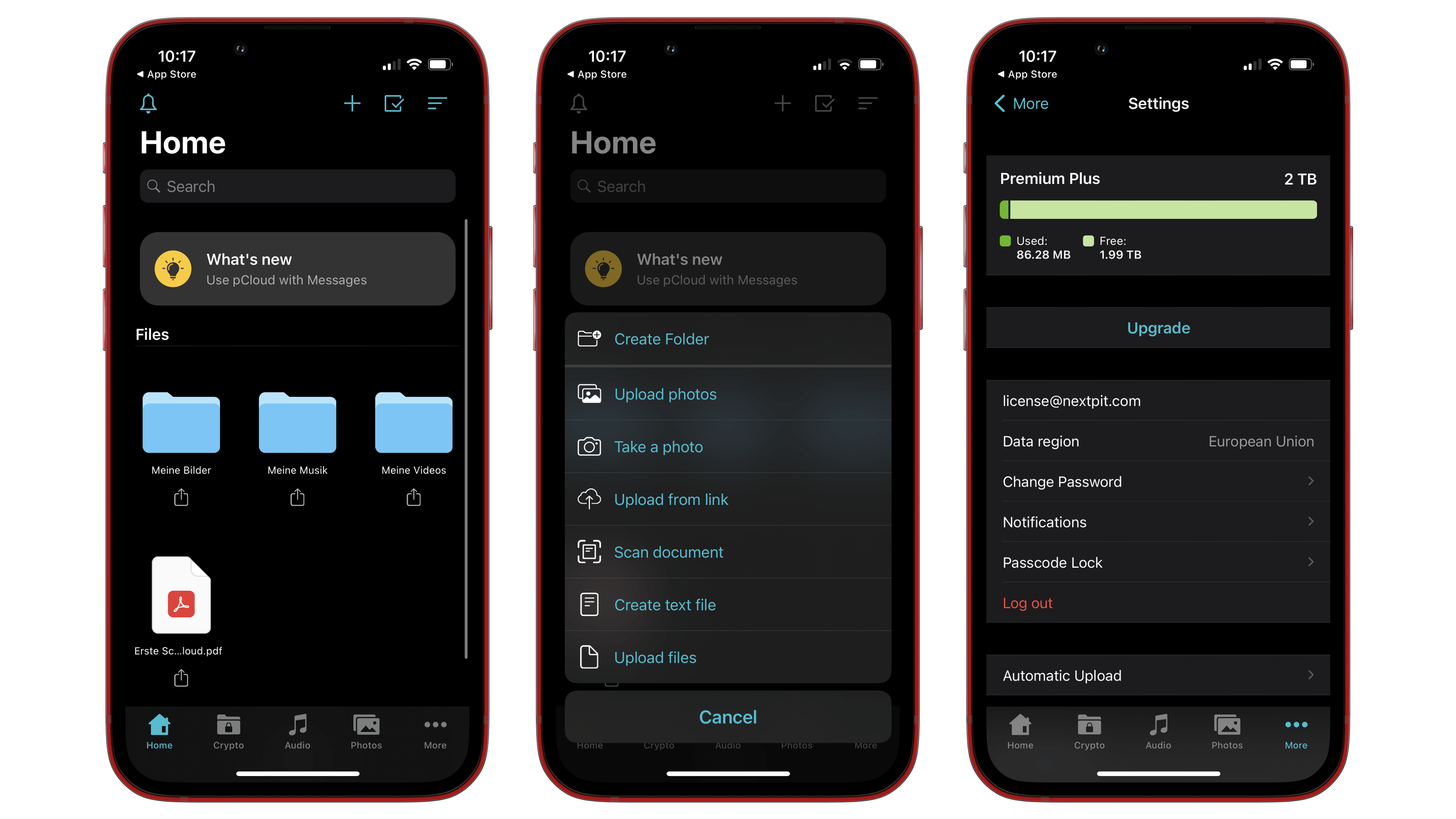 Screenshots der pCloud-App unter iOS