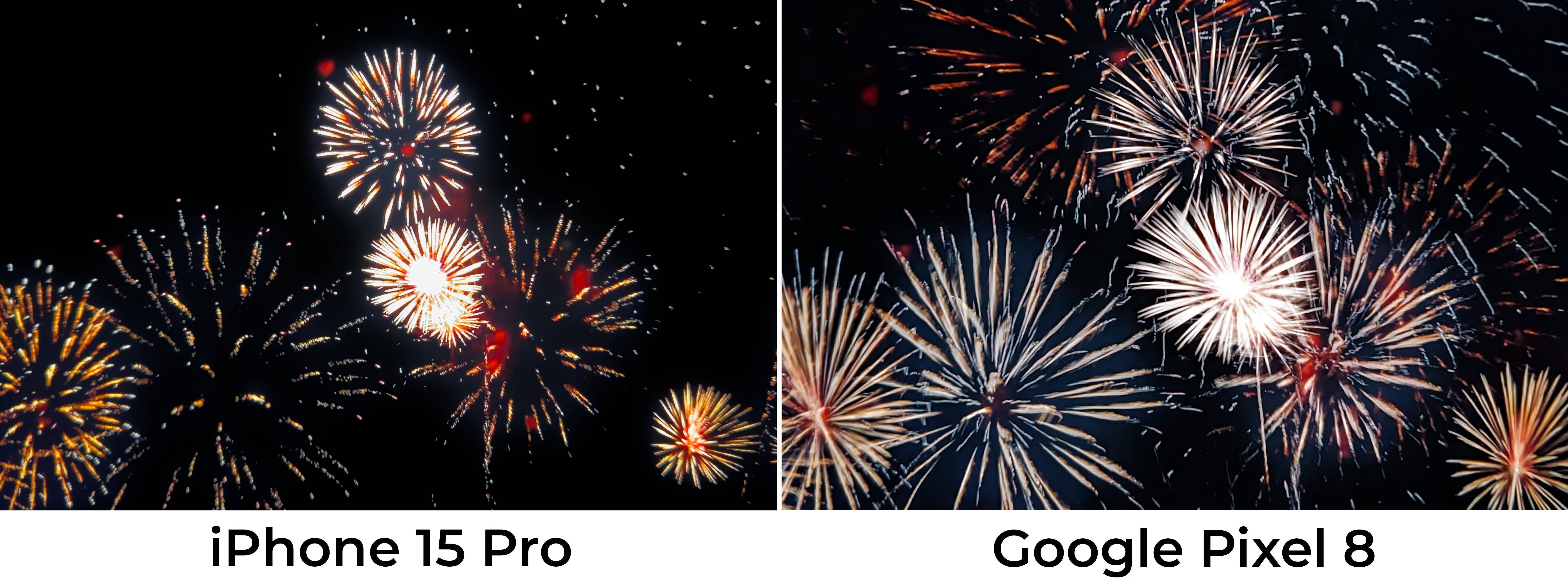Pixel 8 und iPhone 15 Pro Feuerwerksfoto im Vergleich