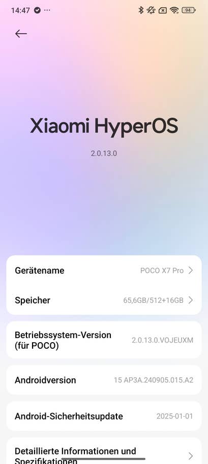 Die Einstellungen in HyperOS 2 auf dem Poco X7 Pro