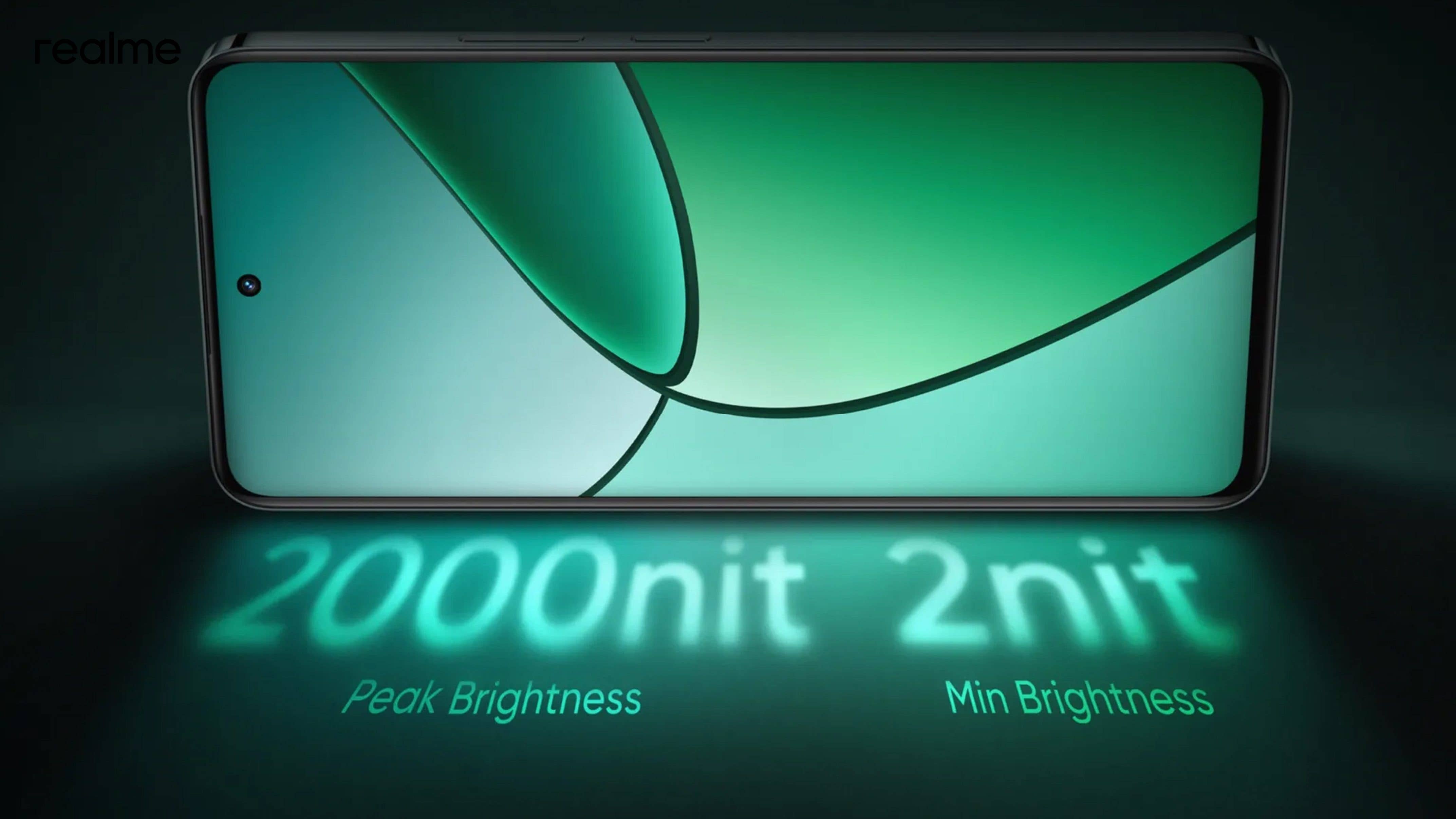 Das Realme 12+ in einer Sandlandschaft mit Smaragdgrünen Steinen.