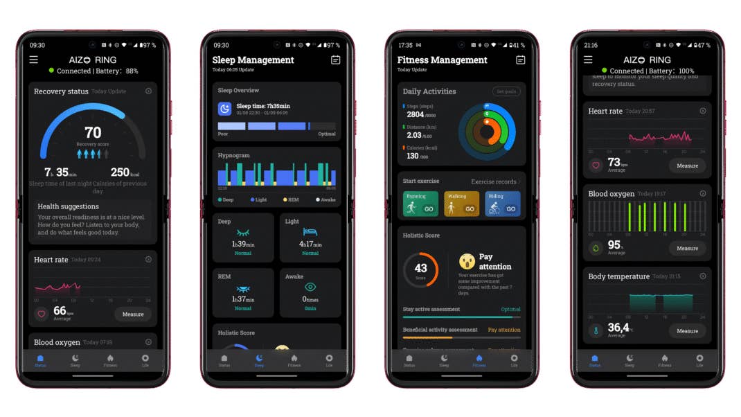 Screenshoots der Aizo-Ring-App