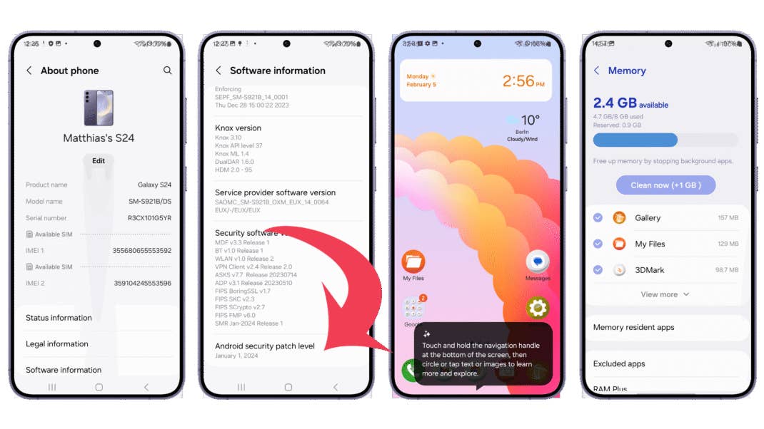 Screenshot des Samsung Galaxy S24