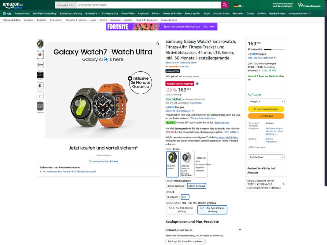 Samsung Galaxy Watch 7 Angebot bei Amazon