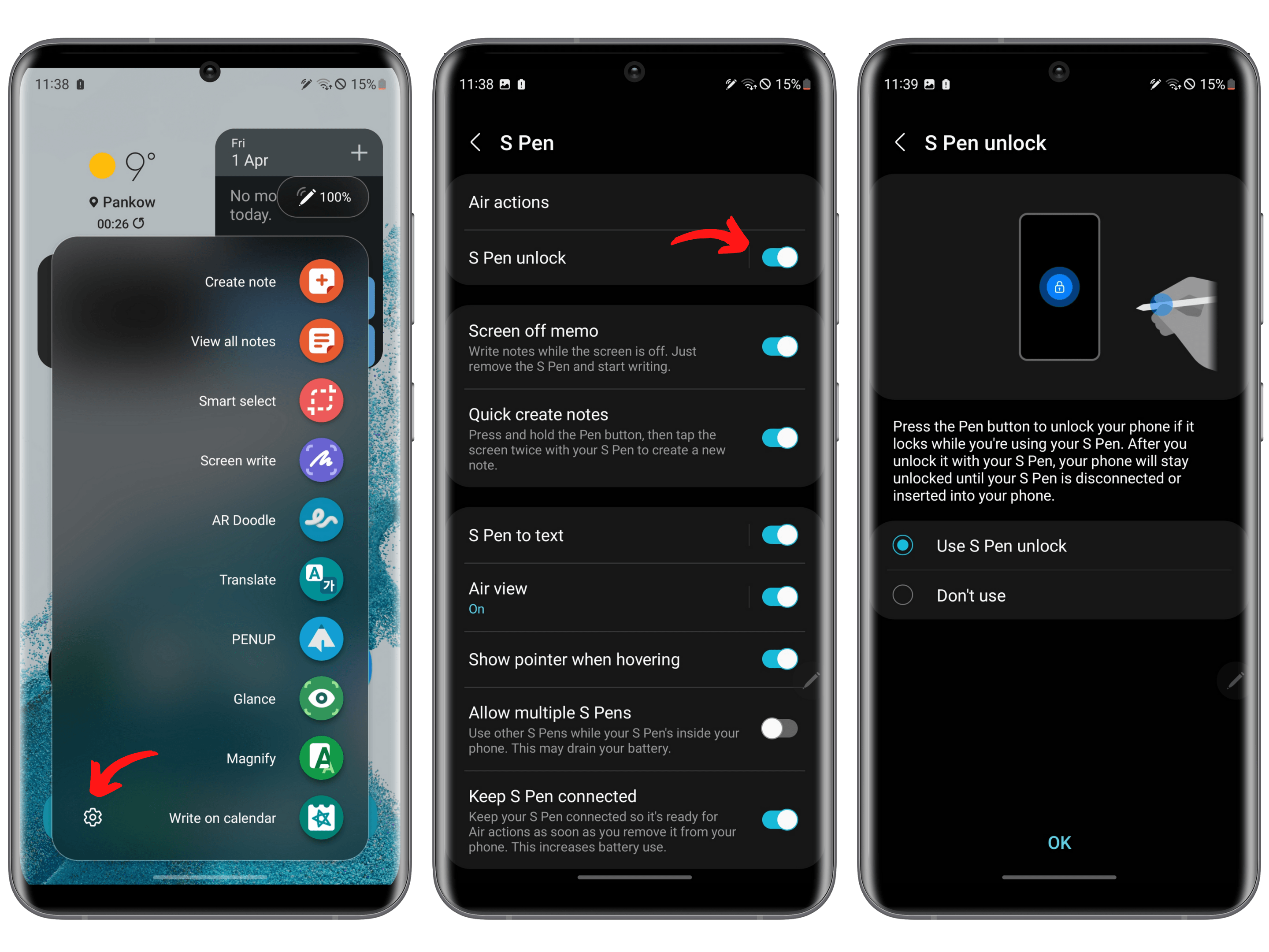 Screenshots zum Entsperren mit S Pen
