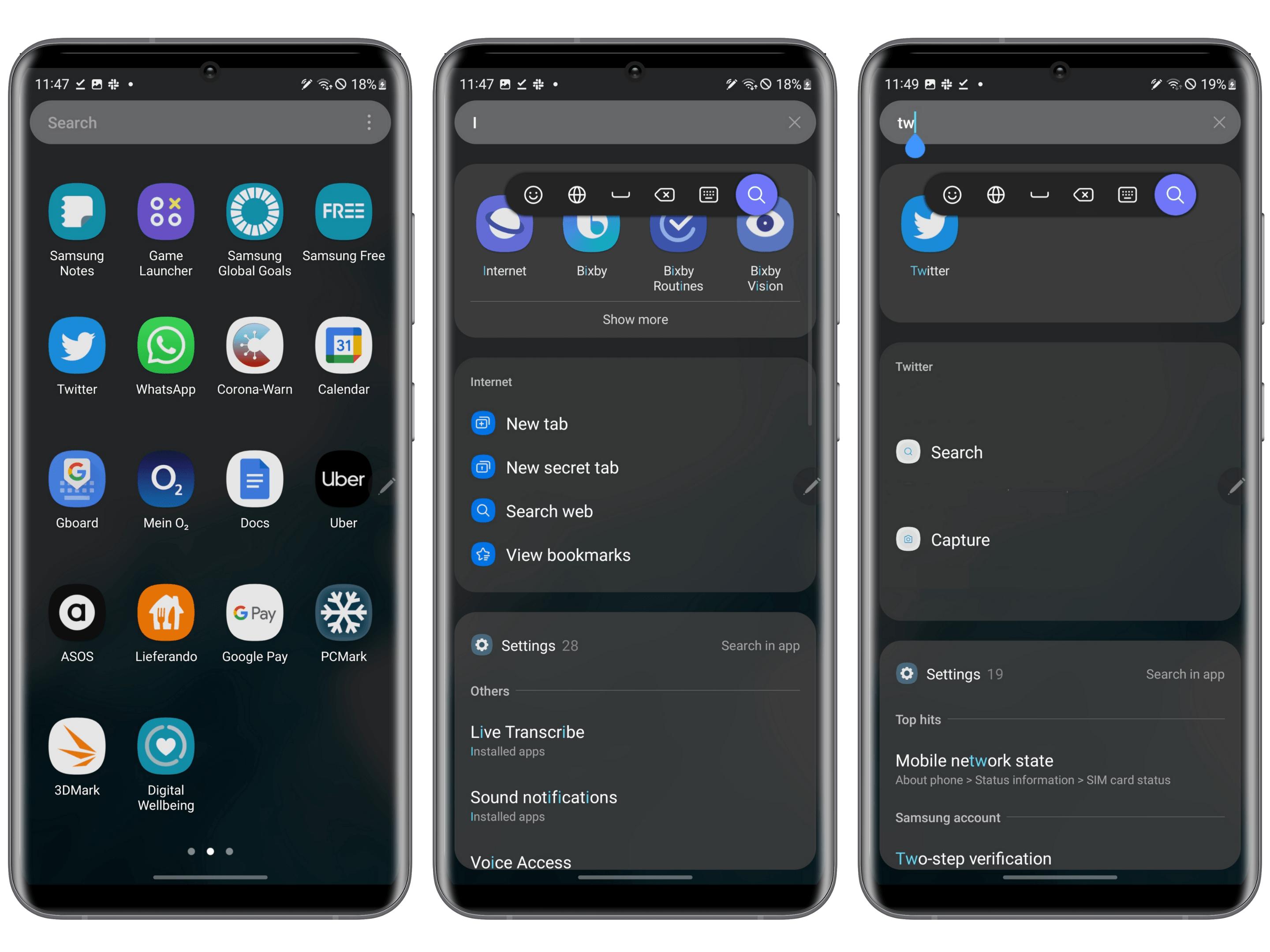 S Pen Screenshots zum Schreiben mit Stift in der Suche
