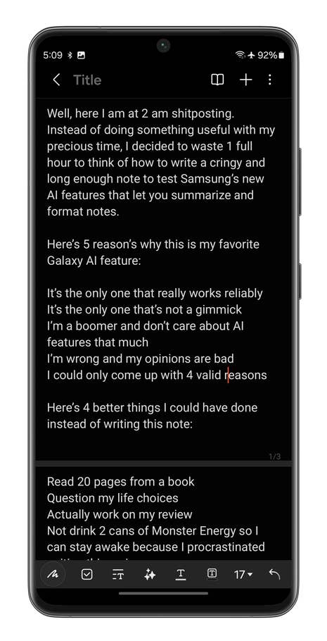 Screenshots der Samsung-Notizen-App auf dem Galaxy S24 Ultra