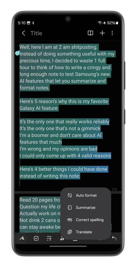 Screenshots der Samsung-Notizen-App auf dem Galaxy S24 Ultra
