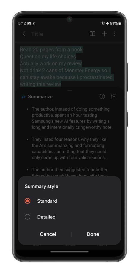 Screenshots der Samsung-Notizen-App auf dem Galaxy S24 Ultra