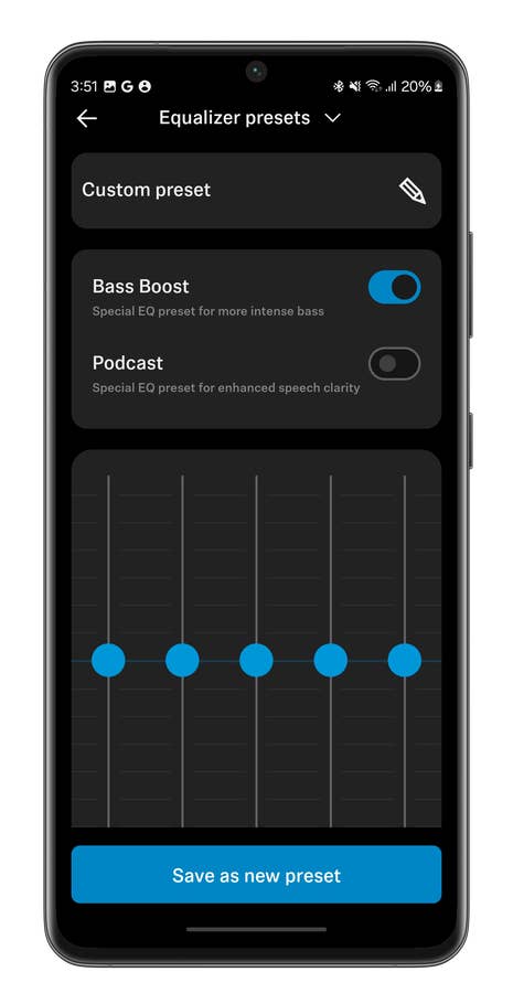 Bildschirmfoto der Smart Control App für das Sennheiser Accentum Plus Wireless Headset