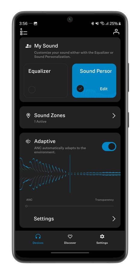 Bildschirmfoto der Smart Control App für das Sennheiser Accentum Plus Wireless Headset
