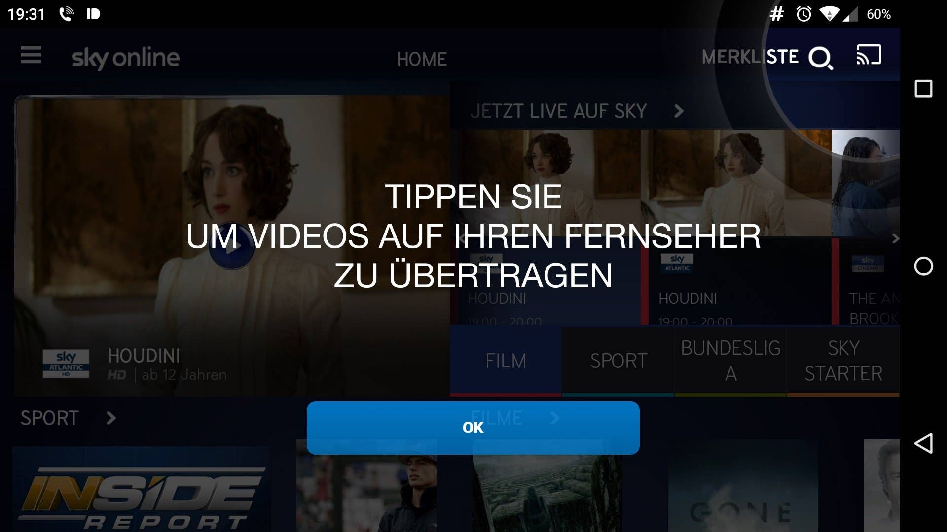 sky online chromecast de