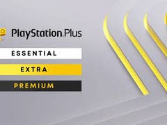 Logo von PlayStation Plus mit den Stufen: Essential, Extra, Premium auf grauem Hintergrund.