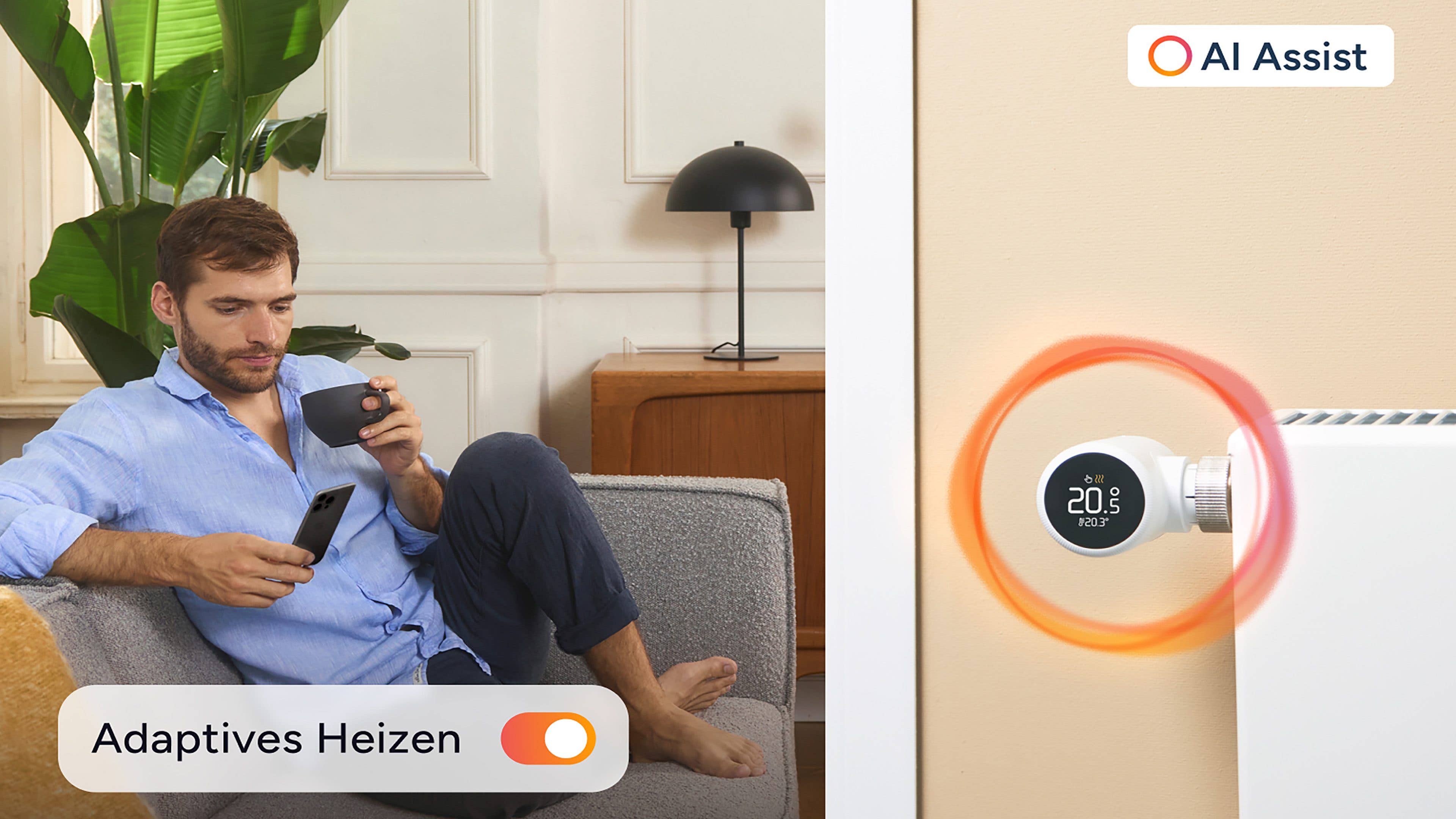 Wohnraum mit Einblendungen der tado° App