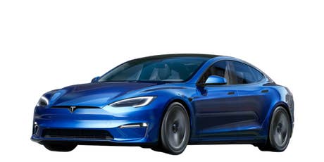 Tesla MOdel S in blau von der Seite