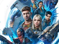 Gruppe von Charakteren aus 'The Expanse: Osiris Reborn', mit futuristischer Rüstung und Waffen.