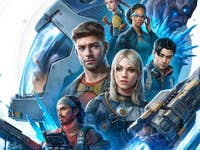 Gruppe von Charakteren aus 'The Expanse: Osiris Reborn', mit futuristischer Rüstung und Waffen.