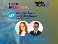 Johanna vom überMORGEN-Podcast und Matthias von Signify in Bubbles, dazu das Podcast-Logo und der Titel der Folge