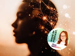 Silhouette einer Person mit abstrakten Lichtmustern, die Johanna und das überMORGEN-Logo und Text zeigt.