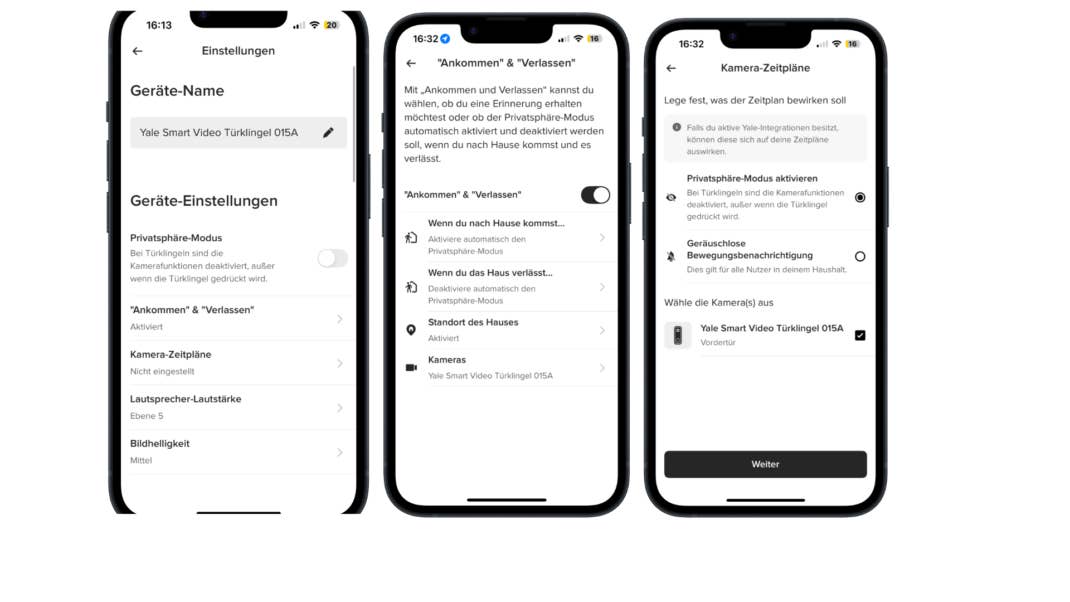 Mithilfe von Geofencing-Funktionen und individuellen Zeitplänen lässt sich der Privatsphäre-Modus der Yale-Türklingel vollautomatisch steuern.