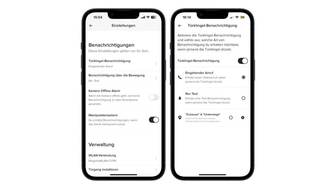 Ihr könnt flexibel festlegen, ob die Benachrichtigung als Videoanruf oder Textnachricht erfolgt, und zusätzliche Warnungen für Manipulationsversuche aktivieren.