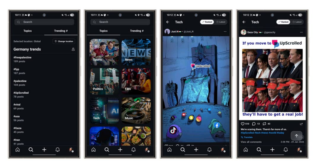 Screenshots der App UpScrolled