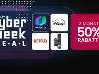Waipu.tv Cyber Week-Angebot mit 50% Rabatt für 12 Monate auf Netflix und Disney+-Abonnements.