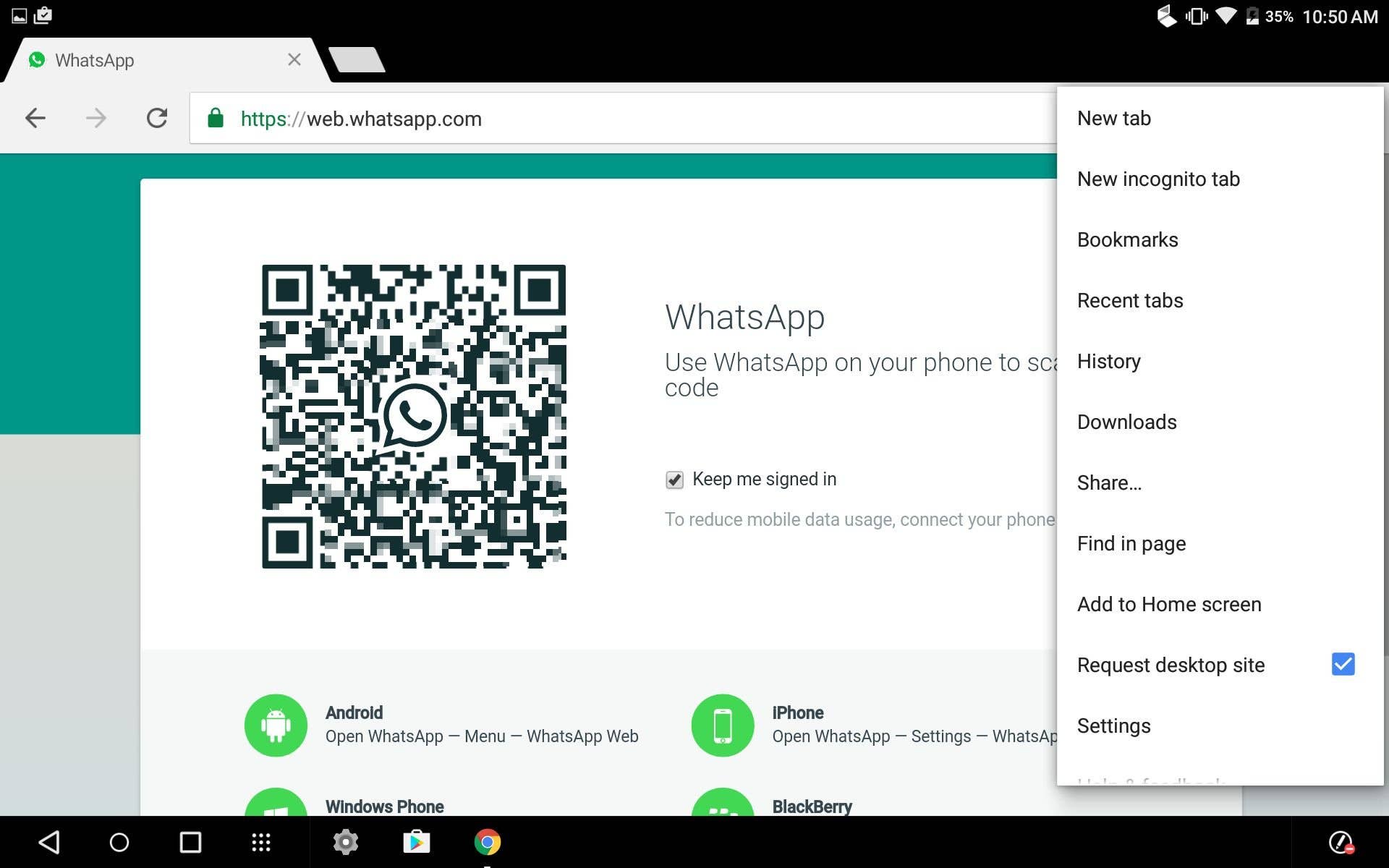 whatsapp web on mobile tablet