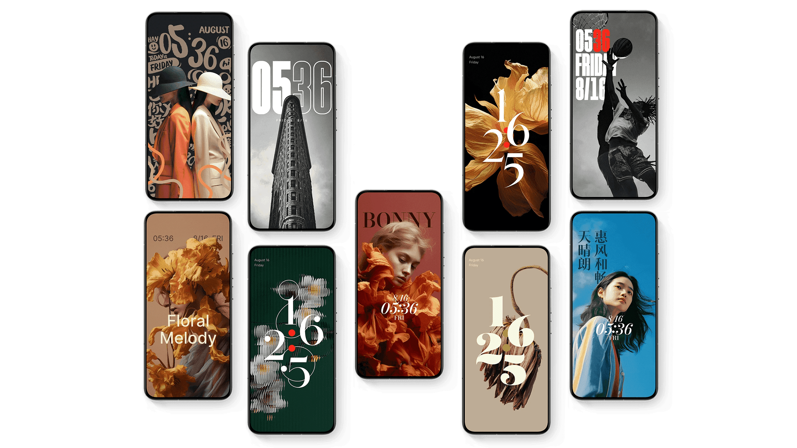 verschiedene der neuen HyperOS-Lockscreens nebeneinander