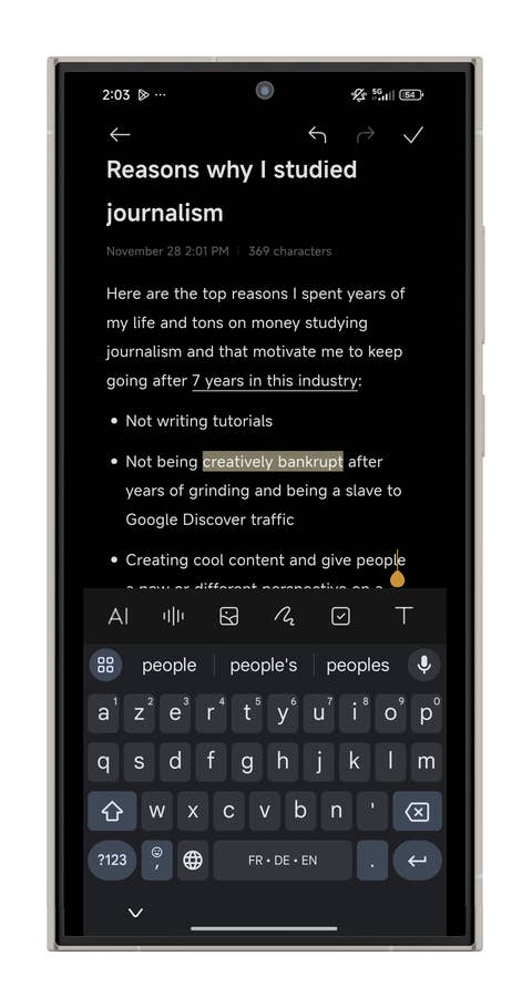 Ein Screenshot von einem Xiaomi-Smartphone, der die KI-Notizen-Funktion von HyperOS zeigt.