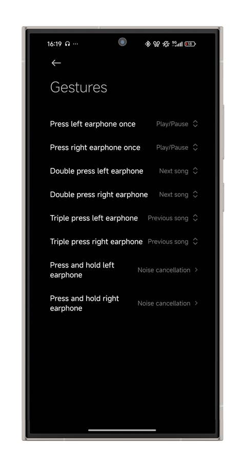 Jeder Xiaomi Buds 5 Kopfhörer kann vier Arten von Berührungssteuerungen erkennen.