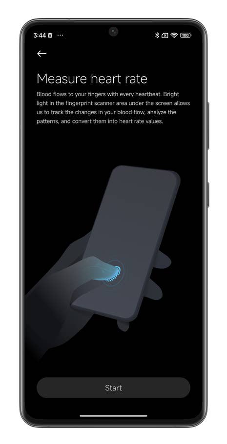 Screenshot von HyperOS, der zeigt, wie Ihr die Herzfrequenz auf dem Xiaomi-Handy messt