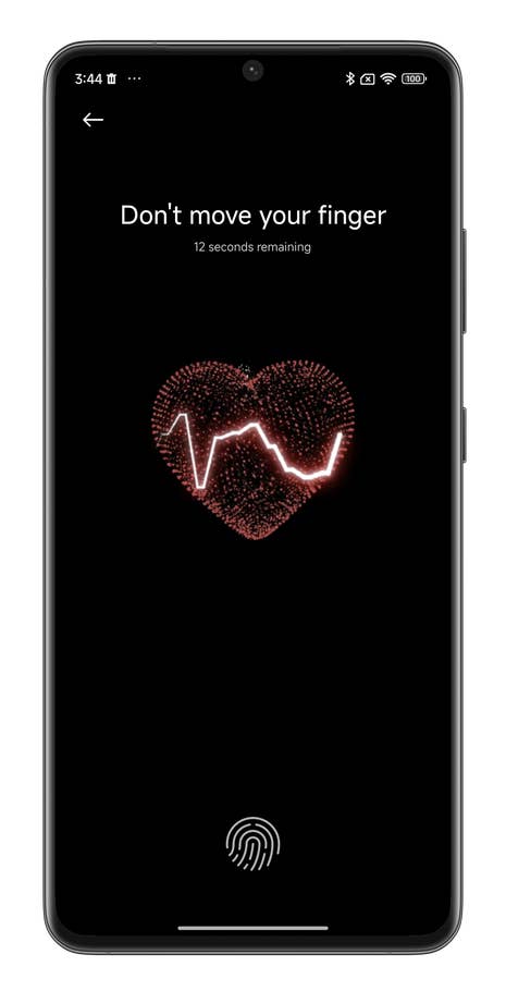 Screenshot von HyperOS, der zeigt, wie Ihr die Herzfrequenz auf dem Xiaomi-Handy messt