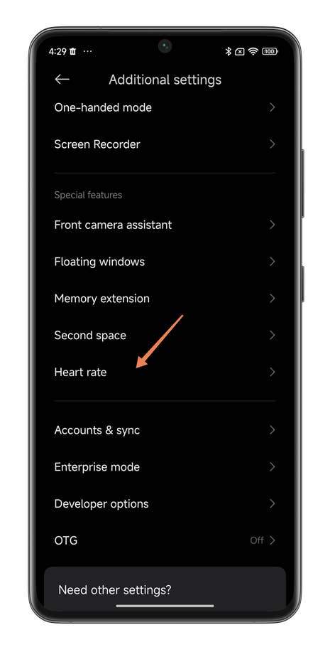 Screenshot von HyperOS, der zeigt, wie Ihr die Herzfrequenz auf dem Xiaomi-Handy messt