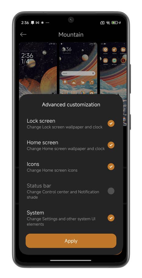Capture du0027écran de Xiaomi HyperOS montrant comment personnaliser le thème