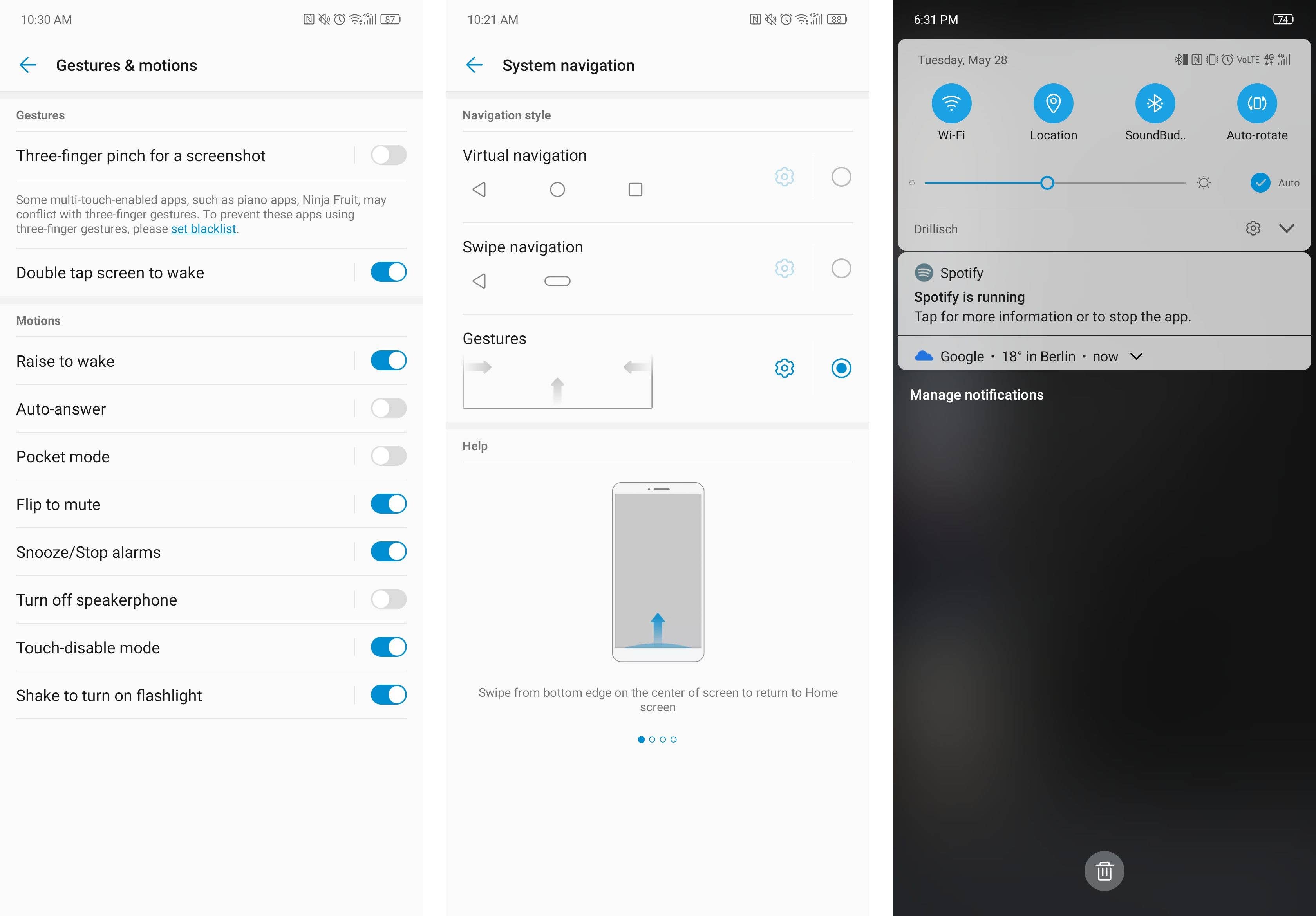 Verschiedene Gesten und drei Navigations-Arten