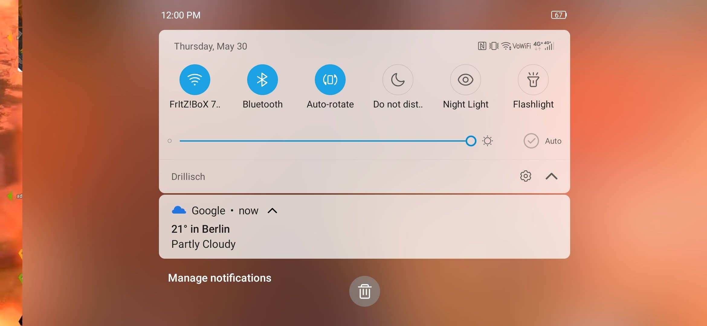 Benachrichtigungszeile im Querformat